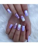 24Pcs Purple Glossy Short Square French Tips Press on False Nails for Women - Removable Adhesive Tabs Included - Buy Online on GoSupps.com