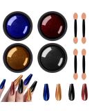 Allstarry Chrome Nail Powder 4 Colors Metallic Mirror Effect Powder Manicure Chrome Powder Magic Glitter Dust Kit for Gel Polish Nail Art Decoration With 4 Sponge Sticks-Ruby Sapphire Series ruby-sapphire series - Buy Online on GoSupps.com
