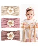 Nayyana 3-Piece Baby Flower Headband Set | Soft Nylon Hair Accessories for Girls Newborns & Toddlers - Beige Pink Khaki - Buy Online on GoSupps.com