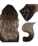Easyouth Balayage Brown Clip in Hair Extensions - 18 Inch, 7Pcs, 120g - Ombre Brown to Blonde - Double Weft Human Hair Extensions - Clip #2/6/18 - Buy Online on GoSupps.com