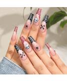 Halloween Ghost Spider Design Coffin False Nails - 24Pcs Long Ballerina Press on Nails - Black & Red Edge - Plastic Diamond Acrylic Stick on Nails for Women and Girls - Buy Online on GoSupps.com