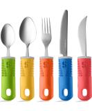 Special Supplies 5-Piece Adaptive Utensils Kitchen Set for Hand Tremors, Arthritis, Parkinson's - Non-Weighted, Non-Slip Handles - Stainless Steel Knives, Fork, Spoons - Colorful - Buy Online on GoSupps.com