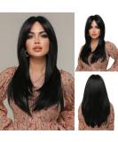 Esmee Long Straight Black Wig for Women - 24 Inches Synthetic Layered Brunette Hair with Fringe for Daily Party & Cosplay Use - Buy Online on GoSupps.com