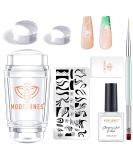 Modelones French Tip Nail Stamp Kit - 7Pcs Silicone Stamper with Replacement Head, Stamping Plate, Transfer Oil - French Manicure Set for DIY Nail Art - Pink - Buy Online on GoSupps.com