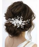 Latious Silver Flower Bride Wedding Hair Comb - Pearl Crystal Bridal Side Comb for Women and Girls - Buy Online on GoSupps.com