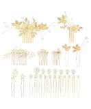 Cinaci 27 Pack Gold Rhinestone Leaf Flower Hair Combs & Pearl Pins Set - Wedding Hair Accessories for Women, Brides, Bridesmaids - Buy Online on GoSupps.com