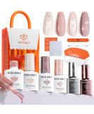 Modelones Gel Nail Polish Kit with UV Light 4 Colors Base & Top Coat Stickers Milky White Nude Pink Glitter Fall Manicure Set DIY Home Nail Art Gift for Women - Buy Online on GoSupps.com