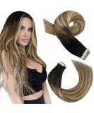 Moresoo Balayage Tape in Human Hair Extensions 16 Inch #1B/6/22 - Black to Medium Brown with Medium Blonde Highlights - 20 Pieces/50g - Buy Online on GoSupps.com