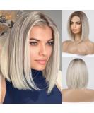 Dark Ombre White Bob Wig with Side-part and Dark Roots - Heat Resistant Synthetic Wig for Women - Buy Online on GoSupps.com