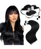 Moresoo Black Keratin Bonding Hair Extensions - 35cm Remi U-Tip Real Human Hair - #1 Pechschwarz - 40g/50 Strands - Buy Online on GoSupps.com