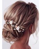 Flower Bride Wedding Hair Pins - Pearl & Crystal Hair Accessories (Pack of 2) - Rose Gold - Buy Online on GoSupps.com