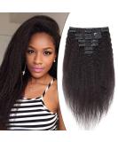 Shop Elailite 40cm Afro Clip-In Extensions | Real Remy Hair 115g 8 Parts Set Kinky Straight #1B Natural Black - Buy Online on GoSupps.com