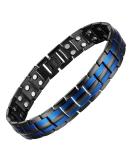 MagEnergy Titanium Steel Magnetic Bracelet for Men | Double Row Ultra Strength Magnets | Adjustable Links Removal Tool | Jewelry Gift Box | Two Blue Line Design - Buy Online on GoSupps.com