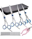 Elfirly Professional Dog Grooming Scissors Kit - Stainless Steel Round Tip Cutting Curved Shears with Thinning Comb and Nail Clippers - for Dogs & Cats (Blue) - Buy Online on GoSupps.com