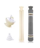 Long Hot Water Bottle with Cover - 73cm Rubber Heat Bottle for Neck & Belly Relief - 2L Natural Rubber - Gray Striped Design - Buy Online on GoSupps.com