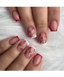 French Tips Press On Nails - Pink Glossy Cherry Design | Short Square False Nails - 24 Pcs Full Cover Acrylic Nail Art Kit for Women & Men - Buy Online on GoSupps.com