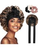 Welrog Silk Sleeping Hood for Women - Night Hair Bonnet with Leopard Pattern & 3 Hair Ties - Perfect Sleep Cap for Healthy Hair - Buy Online on GoSupps.com