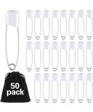50 Piece Baby Safety Pins with Locking Closures - White Cloth Diaper Pins with Velvet Bag - Buy Online on GoSupps.com