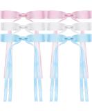 6Pcs Satin Ribbon Hair Bows with Metal Clips - Blue White Pink | Tassel Bowknot Hair Barrettes for Women - Buy Online on GoSupps.com