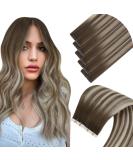 LAAVOO Tape In Real Hair Extensions - Balayage Blond to Dark Brown Seamless Invisible Tape - 35cm #4/7/80 - 5PCs for Natural Look - Buy Online on GoSupps.com