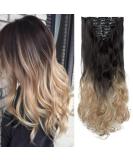 Clip-In Hair Extensions - 60cm Wavy Natural Black to Sand Blonde | Real & Synthetic Hair Tresses with 18 Clips for Full Head Coverage - Buy Online on GoSupps.com