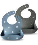 2Pcs Moonkie Silicone Baby Bibs | Waterproof Bibs for Babies & Toddlers | BPA Free, Adjustable, Wide Pocket | Shifting Sand/Burlwood Dark Grey/Blue - Buy Online on GoSupps.com