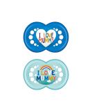 MAM Original Silicone Pacifier Set - Tooth-Friendly Baby Soothers (6-16 Months) - Skinsoft Silicone with Case - I Love Mummy Turquoise - Buy Online on GoSupps.com