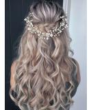 GORAIS Silver Crystal Bride Wedding Hair Vine Headband with Pearls - Bridal Flower Headpiece for Women and Girls - Buy Online on GoSupps.com