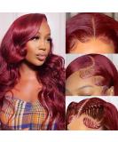 Sdamey 99j Burgundy Lace Front Human Hair Wig 26 Inch Body Wave HD Transparent Pre Plucked 180% Density Brazilian Virgin Red Wig for Black Women - Buy Online on GoSupps.com