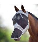 Harrison Howard CareMaster Fly Mask - UV Protection Nose & Ear Cover for Thoroughbred & Cob (M) - Silver/Black - Buy Online on GoSupps.com