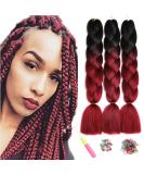 Showjarlly Kanecalon Hair Extensions - Ombre Jumbo Braids 24 (3 Pack) in Black/Wine Red for Braiding - High-Quality Kunsthaar - Buy Online on GoSupps.com