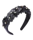 Padded Floral Crystal Headband | Rhinestone Embellished Leather Hair Hoop for Women and Girls - Black - Buy Online on GoSupps.com