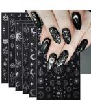 JMEOWIO Self-Adhesive Silver Nail Art Stickers - Moon, Star, Sun Design - 8 Sheets - Buy Online on GoSupps.com