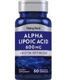 Buy Piping Rock Alpha Lipoic Acid 600mg & Biotin - Non-GMO Gluten-Free Supplement | 60 Capsules - Buy Online on GoSupps.com