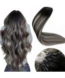 LaaVoo Microring Extensions - Real Hair Ombre Balayage Black & Silver | 45cm Cold Fusion Micro Ring Remy Hair Extensions | 1g/s | 50g #1/Silver - Buy Online on GoSupps.com
