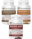 Real Mushrooms Brain Vitality & Immune Support Bundle - Lion's Mane, Reishi, Cordyceps - 330 Capsules - Buy Online on GoSupps.com