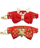Azuza 2 Pack Cat Collar Breakaway with Bell and Removable Bowtie - Adjustable from 8-12 inches - Christmas Gift Set - Buy Online on GoSupps.com