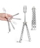Caliber Gourmet Tactical Butterfly Knife Spoon - Stainless Steel Folding Switchblade for Camping, Hiking, Kitchen BBQ Grill - Fork Utensil - Buy Online on GoSupps.com
