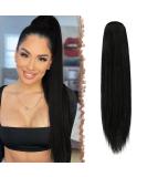 Feshfen 70cm Natural Black Drawstring Ponytail Extensions - Long Straight Braid for Women | Synthetic Smooth Hair - Buy Online on GoSupps.com
