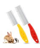 Pet Hair Buster Comb - Stainless Steel Small Animal Grooming Comb for Rabbits, Hamsters, Guinea Pigs - Red and Yellow - 2 Pieces - Buy Online on GoSupps.com