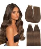 Hotlulana Tape Extensions - 16 Inch Chocolate Brown Real Hair 100% Natural Tape In Extensions 40g Skin Weft (20 Pack) #4 - Buy Online on GoSupps.com
