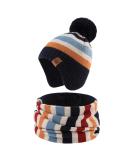 XIAOHAWANG Knitted Baby Hat Winter Warm Boys Girls Beanie with Pompom and Scarf | 4-7 Years Navy Striped Toddler Kids Hat - Buy Online on GoSupps.com