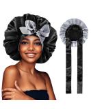 WEIPAO Silk Satin Bonnet - Reversible Double Sided Sleep Cap for Curly Hair | Black+Silver - Buy Online on GoSupps.com