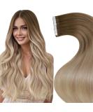 Shop Laavoo Light Brown Tape-In Hair Extensions | Real Hair Balayage Blonde Ombre #8/16/60 | Invisible Tape Extensions 45cm 50g (20PCS) - International Shipping - Buy Online on GoSupps.com