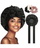 Welrog Silk Sleeping Hood for Women - Black Night Hair Bonnet & 3 Hair Ties | Luxury Sleep Cap for Healthy Hair - Buy Online on GoSupps.com