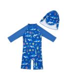 UPF 50+ Baby Boy Swimwear Set with Sun Hat | Blue Shark Toddler Bathing Suit 2-3 Years - Buy Online on GoSupps.com