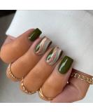 KXAMELIE Green Swirl Press on Nails - Short Glitter Sequins Coffin Fake Nails | Nail Glue Included - Perfect for Daily Wear and Salon Style - Buy Online on GoSupps.com