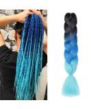 Gairyan Jumbo Braids Extensions - Ombre Synthetic 60cm 100g Hair for Box Crochet - Black Sapphire & Sky Blue - Buy Online on GoSupps.com
