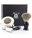 Haryali London Razor Set - Premium Wet Shaving Kit for Men & Women | Razor Hobel Dachshaar Shaving Bowl & Soap | 4-Piece Black Razor Set with Blades - Buy Online on GoSupps.com