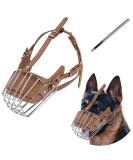 Adjustable Metal Dog Muzzle - Breathable Basket for Large & Medium Dogs | Durable Leather Leash Included - Perfect Fit in Brown - Buy Online on GoSupps.com